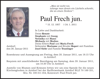 Traueranzeige von Paul Frech von MERKUR & TZ