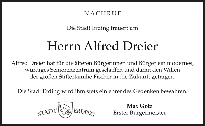  Traueranzeige für Alfred Dreier vom 18.02.2011 aus MERKUR & TZ