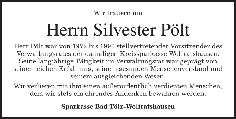  Traueranzeige für Silvester Pölt vom 10.09.2009 aus MERKUR & TZ