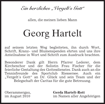 Traueranzeige von Georg Hartelt von MERKUR & TZ