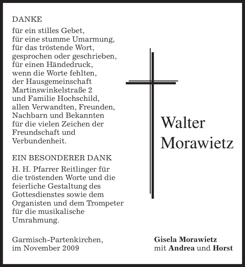  Traueranzeige für Walter Morawietz vom 21.11.2009 aus MERKUR & TZ