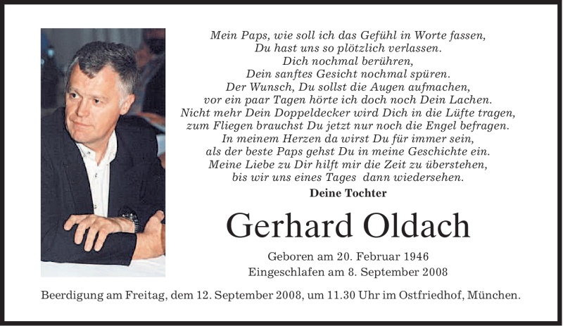  Traueranzeige für Gerhard Oldach vom 11.09.2008 aus MERKUR & TZ