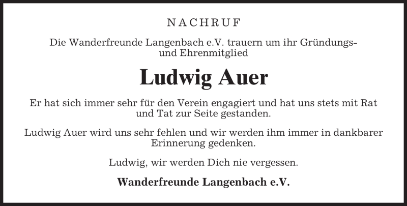  Traueranzeige für Ludwig Auer vom 03.08.2011 aus MERKUR & TZ