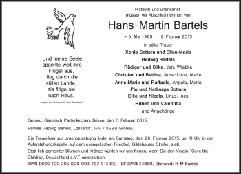 Traueranzeige von Hans-Martin Bartels von merkurtz
