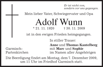 Traueranzeige von Adolf Wunn von MERKUR & TZ