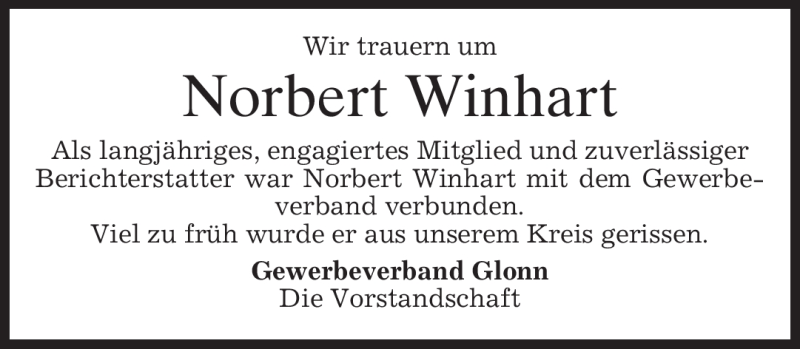  Traueranzeige für Norbert Winhart vom 03.05.2010 aus MERKUR & TZ