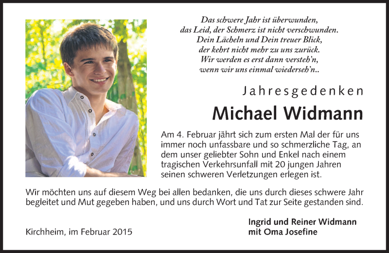  Traueranzeige für Michael Widmann vom 04.02.2015 aus merkurtz