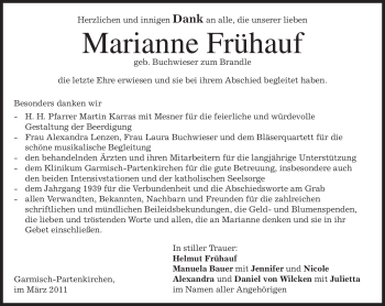 Traueranzeige von Marianne Frühauf von MERKUR & TZ