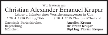 Traueranzeige von Christian Alexander Emanuel  Krupar von merkurtz