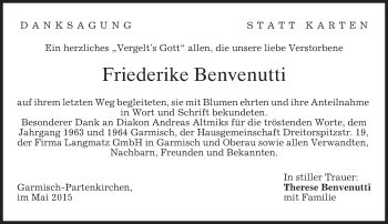 Traueranzeige von Friederike Benvenutti von merkurtz