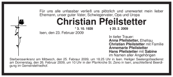 Traueranzeige von Christian Pfeilstetter von MERKUR & TZ