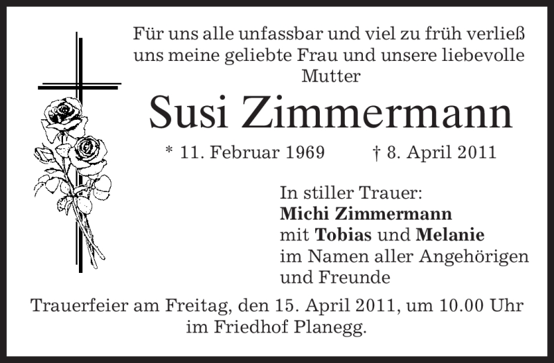  Traueranzeige für Susi Zimmermann vom 13.04.2011 aus MERKUR & TZ