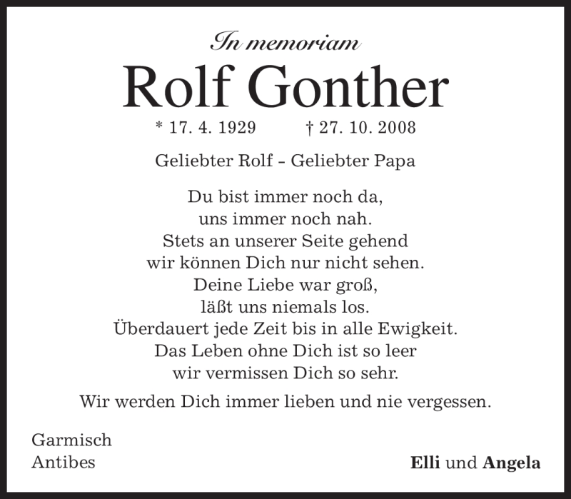  Traueranzeige für Rolf Gonther vom 27.10.2011 aus MERKUR & TZ