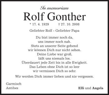 Traueranzeige von Rolf Gonther von MERKUR & TZ