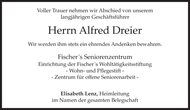  Traueranzeige für Alfred Dreier vom 18.02.2011 aus MERKUR & TZ