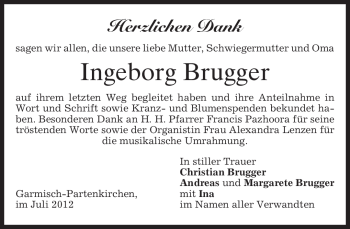 Traueranzeige von Ingeborg Brugger von MERKUR & TZ