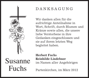 Traueranzeige von Susanne Fuchs von MERKUR & TZ