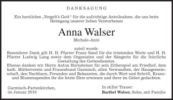 Traueranzeige von Anna Walser von MERKUR & TZ