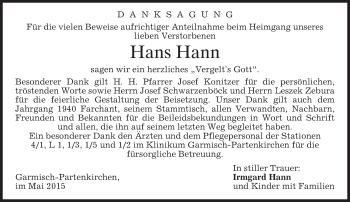 Traueranzeige von Hans Hann von merkurtz