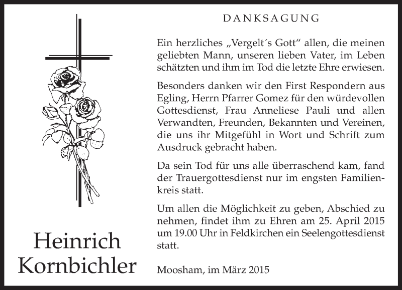  Traueranzeige für Heinrich Kornbichler vom 06.03.2015 aus merkurtz