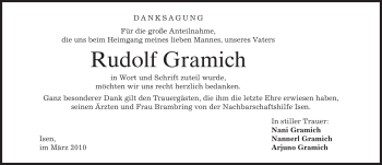 Traueranzeige von Rudolf Gramich von MERKUR & TZ