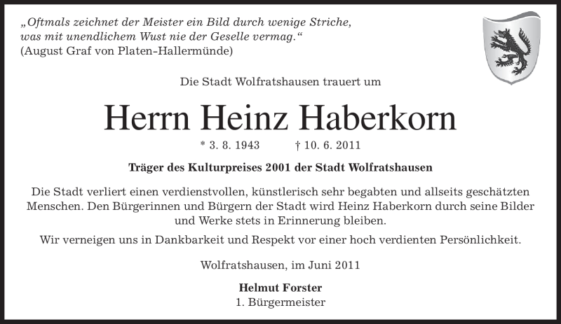 Traueranzeigen Von Heinz Haberkorn Trauer Merkur De