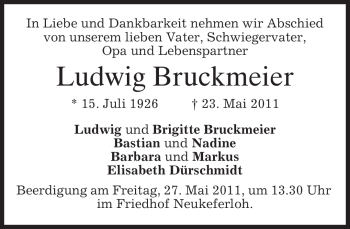Traueranzeige von Ludwig Bruckmeier von MERKUR & TZ