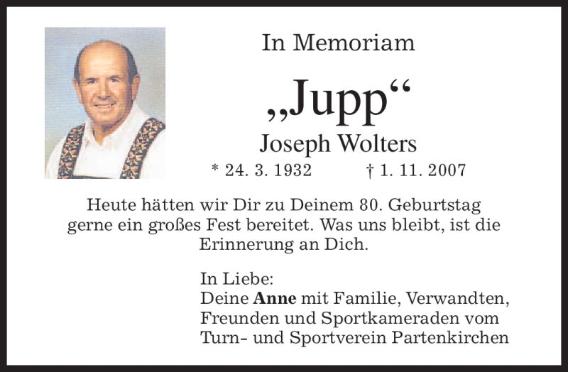  Traueranzeige für Joseph Wolters vom 24.03.2012 aus MERKUR & TZ