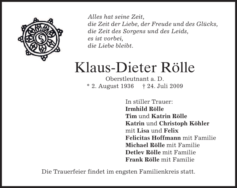  Traueranzeige für Klaus-Dieter Rölle vom 27.07.2009 aus MERKUR & TZ
