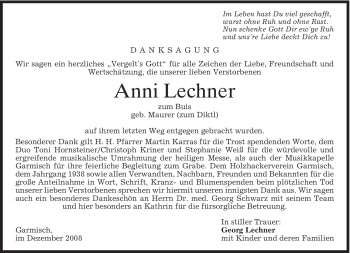 Traueranzeige von Anni Lechner von MERKUR & TZ