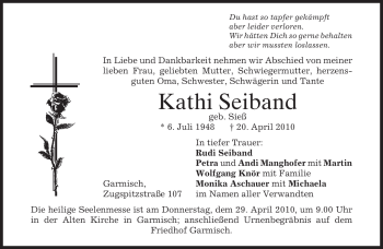 Traueranzeige von Kathi Seiband von MERKUR & TZ