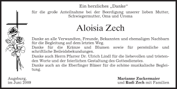 Traueranzeige von Aloisia Zech von MERKUR & TZ