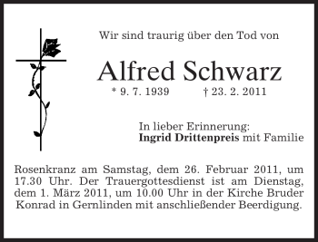 Traueranzeige von Alfred Schwarz von MERKUR & TZ
