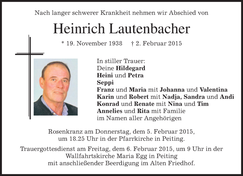  Traueranzeige für Heinrich Lautenbacher vom 04.02.2015 aus merkurtz
