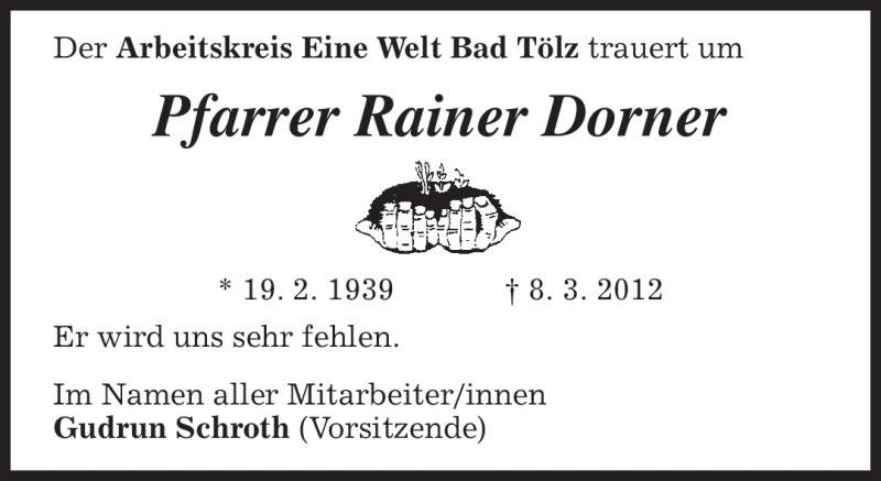 Traueranzeige für Rainer Dorner vom 16.03.2012 aus MERKUR & TZ