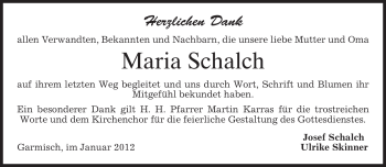 Traueranzeige von Maria Schalch von MERKUR & TZ
