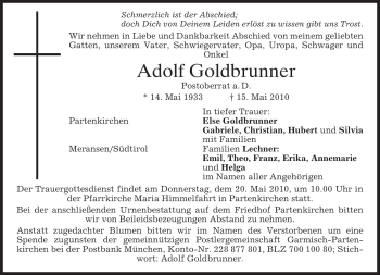 Traueranzeige von Adolf Goldbrunner von MERKUR & TZ