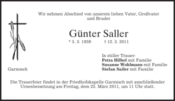Traueranzeige von Günter Saller von MERKUR & TZ