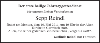 Traueranzeige von Sepp Reindl von MERKUR & TZ