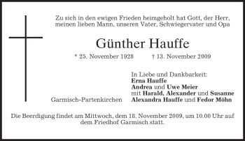Traueranzeige von Günther Hauffe von MERKUR & TZ