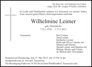 Traueranzeige von Wilhelmine Leimer von MERKUR & TZ