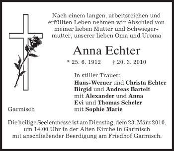 Traueranzeige von Anna Echter von MERKUR & TZ