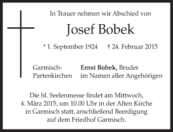 Traueranzeige von Josef Bobek von merkurtz