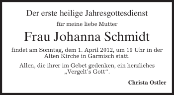 Traueranzeige von Johanna Schmidt von MERKUR & TZ