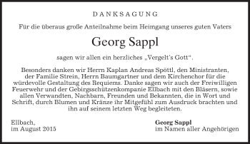 Traueranzeige von Georg Sappl von merkurtz
