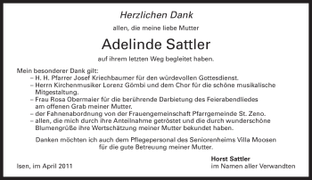 Traueranzeige von Adelinde Sattler von MERKUR & TZ
