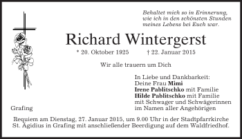 Traueranzeige von Richard Wintergerst von merkurtz