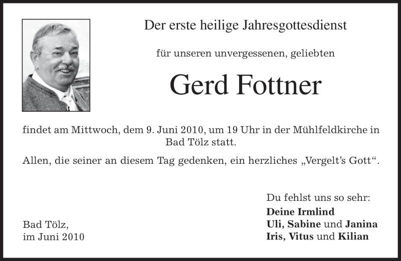  Traueranzeige für Gerd Fottner vom 05.06.2010 aus MERKUR & TZ
