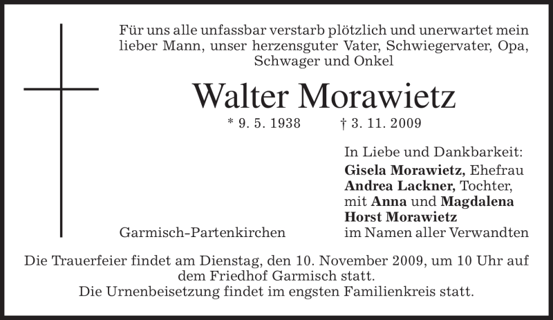 Traueranzeige für Walter Morawietz vom 07.11.2009 aus MERKUR & TZ