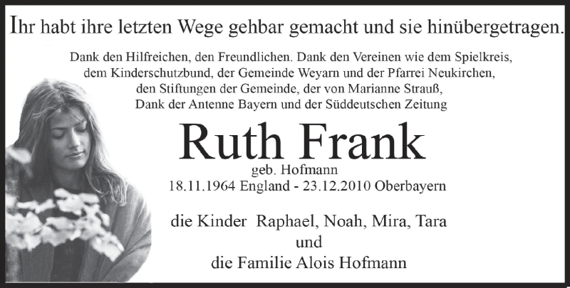  Traueranzeige für Ruth Frank vom 26.02.2011 aus MERKUR & TZ